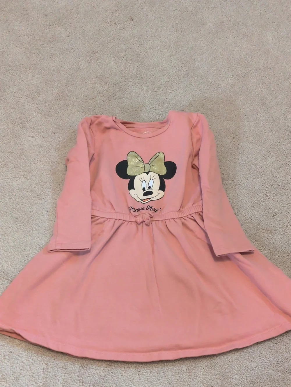 Disney Minnie Mouse Girls Pink Dress with Gold Bow Graphic (Size 104 = 4Y)